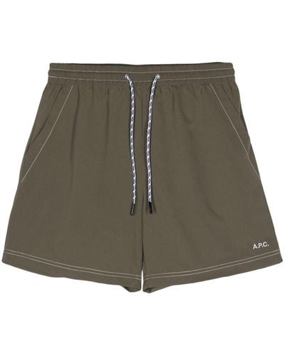 A.P.C. Logo-embroidered Swim Shorts - Green