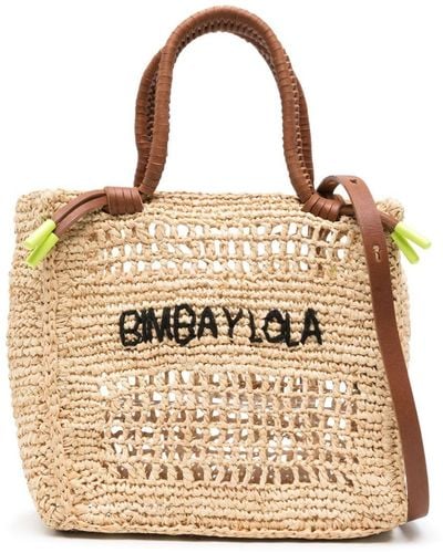 Bimba Y Lola Logo-embroidered Raffia Tote Bag - Natural