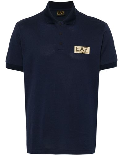 EA7 Logo-patch Piqué Polo Shirt - Blue