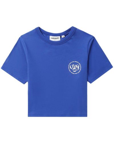 Chocoolate Logo-print Cropped T-shirt - Blue