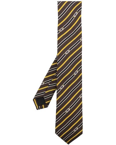 Fendi Striped Silk Tie - Brown