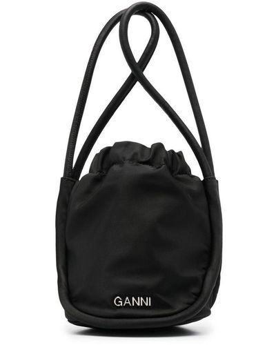 Ganni Mini sac seau en cuir à plaque logo - Noir