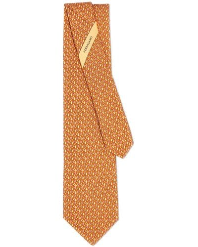 Ferragamo Equestrian-print Silk Tie - Orange