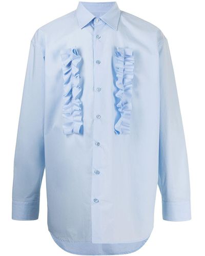 Raf Simons Ruffle-detail Long-sleeve Shirt - Blue