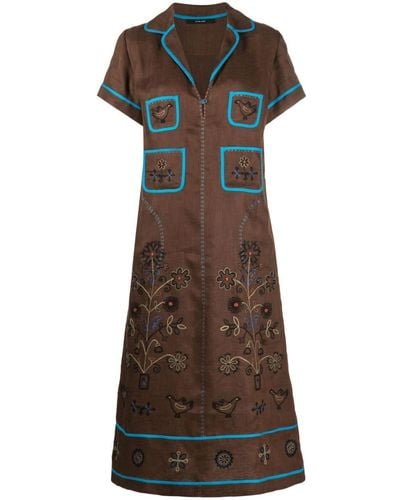 Vita Kin Misha Embroidered Midi Dress - Brown