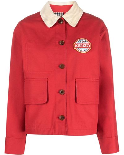 KENZO Travel Logo-appliqué Cotton Jacket - Red