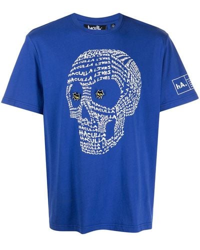 Haculla T-shirt Met Doodskopprint - Blauw