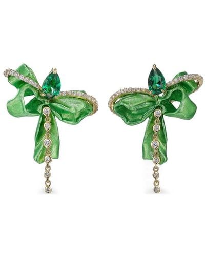 Anabela Chan 18kt Yellow Gold Cupid's Bow Emerald Earrings - Green