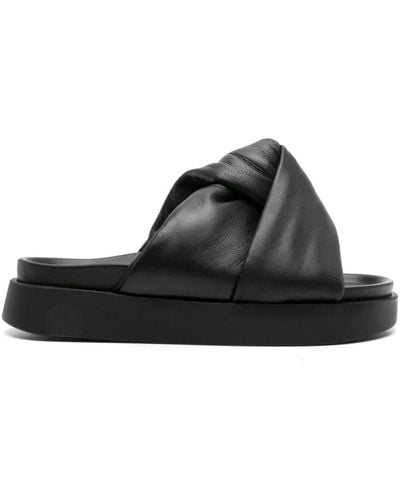 Inuikii Soft Crossed Leather Slides - Black