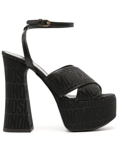 Moschino 150mm Logo-jacquard Leather Sandals - Black