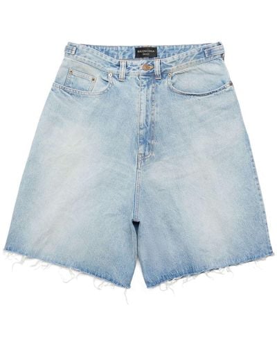 Balenciaga Frayed Denim Shorts - Blue