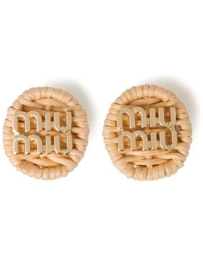 Miu Miu Pendientes de clip con placa del logo - Metálico