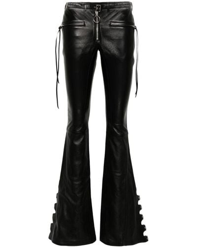 Courreges Mid-rise Bootcut Leather Trousers - Black