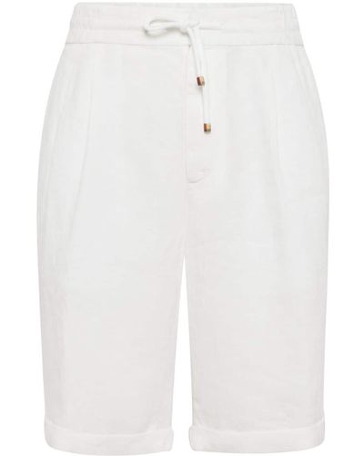 Brunello Cucinelli Drawstring Linen Bermuda Shorts - White