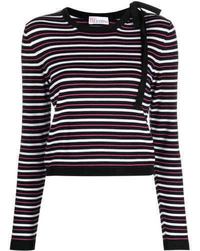 RED Valentino Bow-detail Striped Jumper - Blue