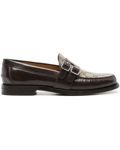 Gucci GG Supreme Buckled Leather Loafers - Brown