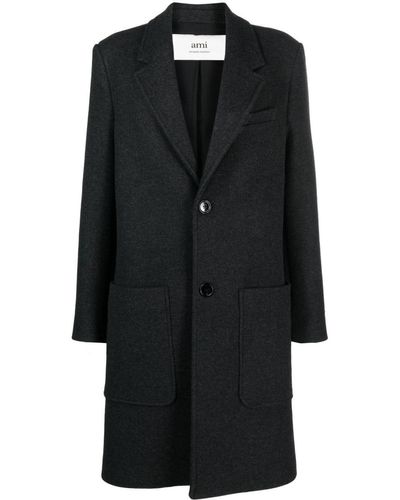 Ami Paris Single-breasted Wool Coat - Zwart