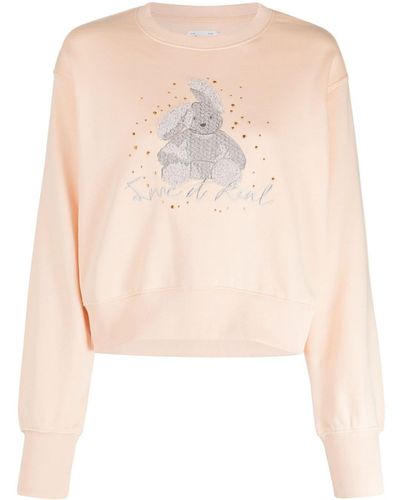 Izzue Bunny-embroidered Crew-neck Sweatshirt - Natural