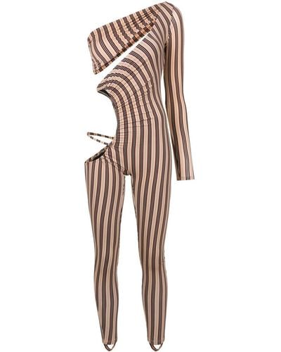 Amir Slama Stripe-print One-shoulder Jumpsuit - Multicolour