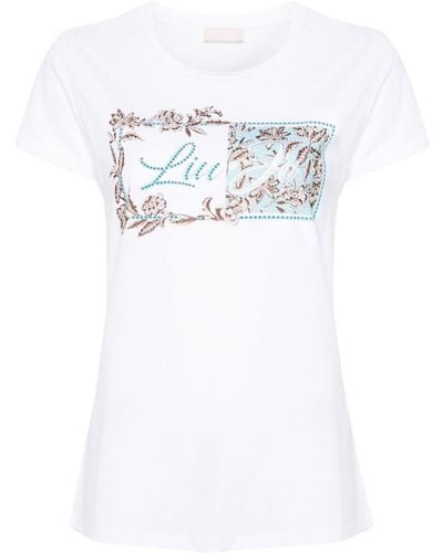 Liu Jo | T-shirt in cotone con stampa floreale e logo | female | BIANCO | XL