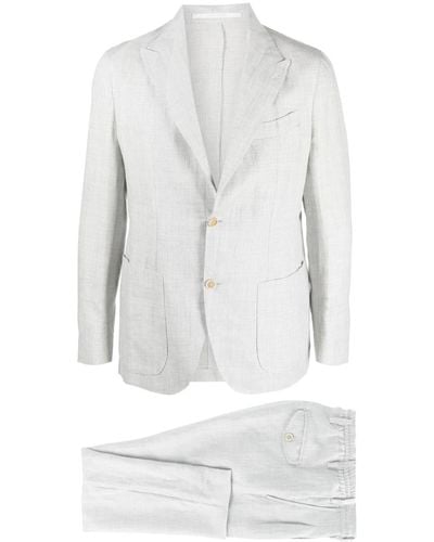 Eleventy Single-breasted Linen Suit - White