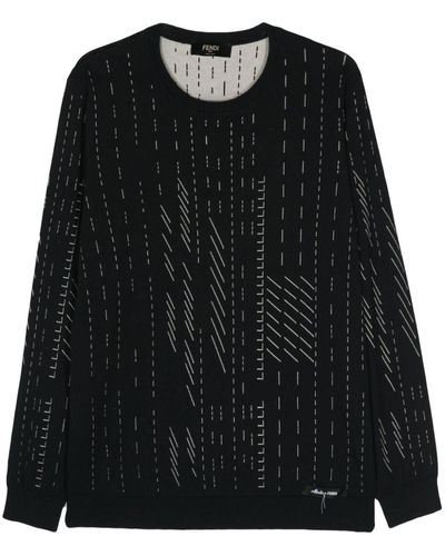 Fendi Crew-neck Jacquard Jumper - Black