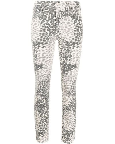 Mother Jean Shadow Leopard à coupe skinny - Blanc