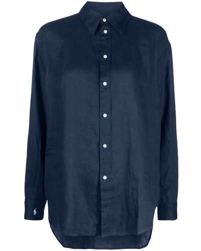 Polo Ralph Lauren Logo-embroidered Long-sleeve Linen Shirt - Blue