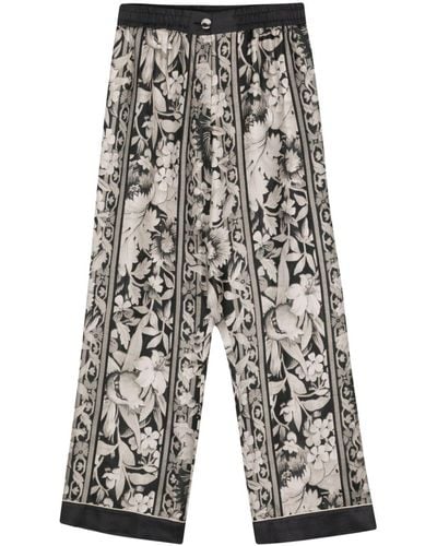 Pierre Louis Mascia Floral Silk Straight Trousers - Grey