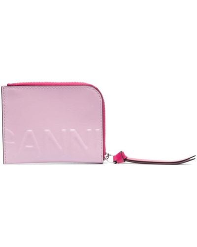 Ganni 3dロゴ ファスナー財布 - ピンク