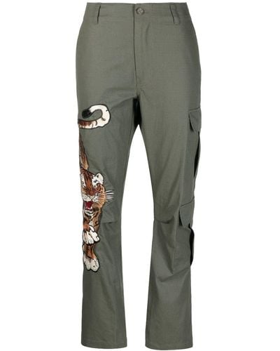 P.A.R.O.S.H. Tiger-motif Embroidered Cargo Trousers - Grey