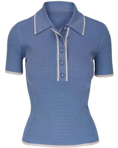 Zimmermann Contrasting-border Ribbed-knit Polo Top - Blue