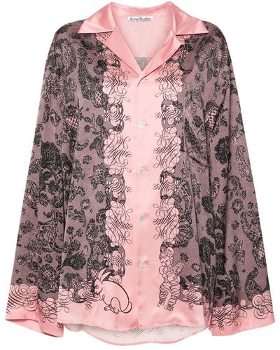 Acne Studios Floral-print Satin Shirt - Pink