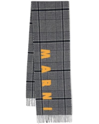 Marni Karierter Schal mit Logo-Stickerei - Grau
