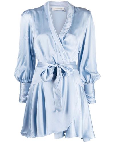 Zimmermann Silk Belted Wrap Dress - Blue