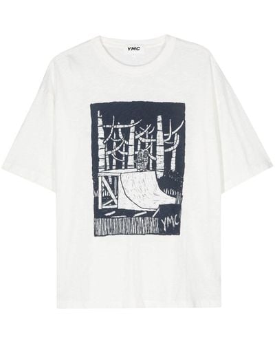 YMC T-shirt en coton biologique à logo imprimé - Blanc