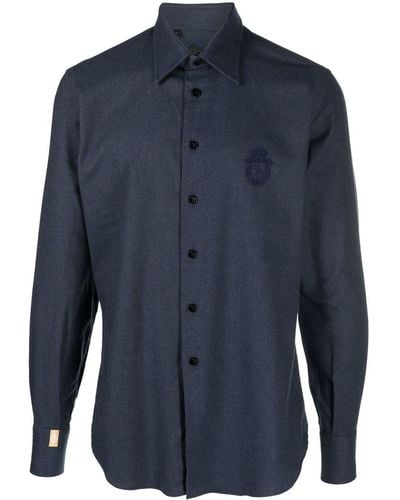 Billionaire Embroidered-logo Button-up Shirt - Blue