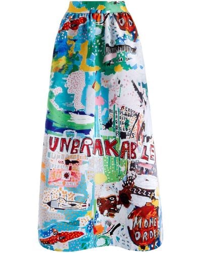 Alice + Olivia X Basquiat Tina Graphic-print Maxi Skirt - Blue