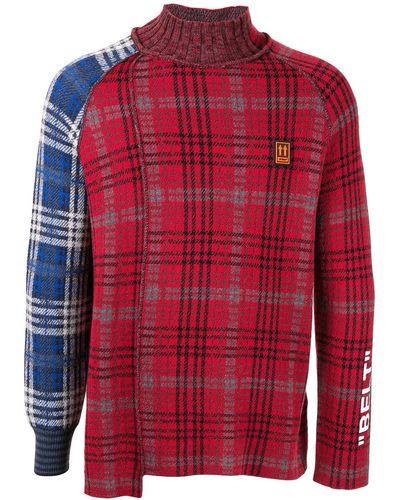 Off-White c/o Virgil Abloh Check Wool Blend Knit Sweater - Red