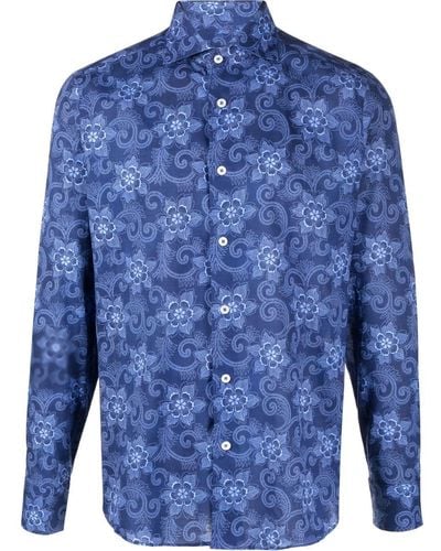 Fedeli Paisley Print Buttoned Shirt - Blue