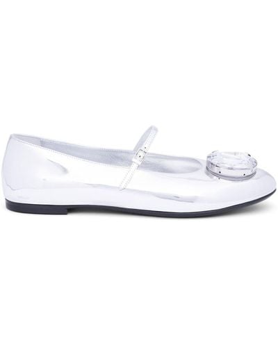 Area Crystal-embellished Metallic Ballerina Shoes - White