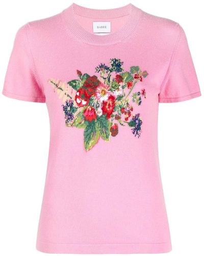 Barrie Floral Intarsia-knit Short-sleeve Jumper - Pink