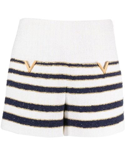 Valentino Garavani Mariniere Tweed Striped Shorts - White