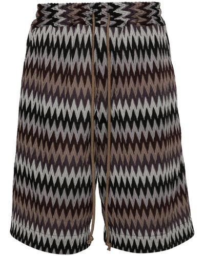 Song For The Mute Shorts Met Elastische Taille En Chevron Streep - Zwart