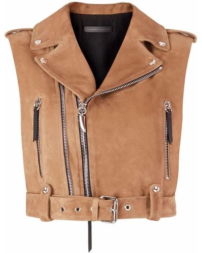 Giuseppe Zanotti Giacca biker crop smanicata - Marrone