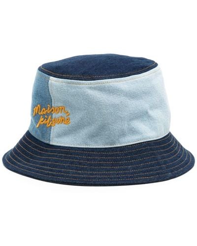 Maison Kitsuné Cappello bucket denim con ricamo - Blu