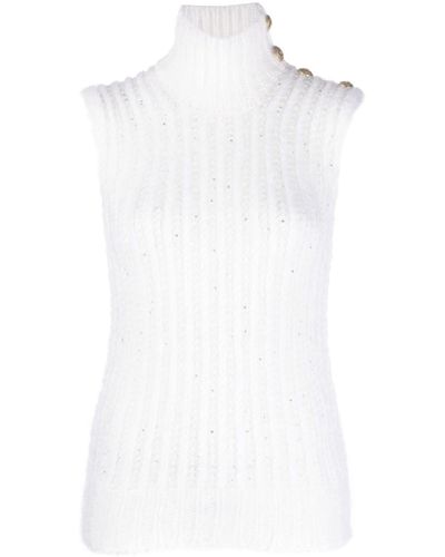 Balmain Sequin-embellished Knitted Top - White