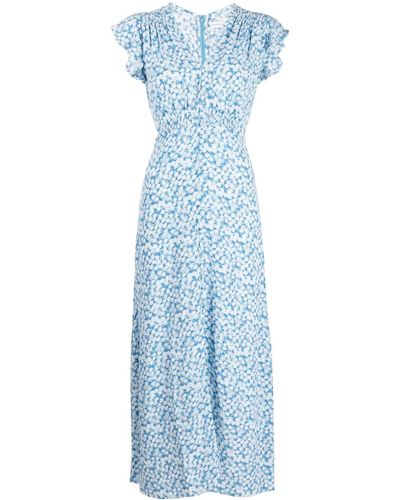 Faithfull The Brand Midi-jurk Met Print - Blauw