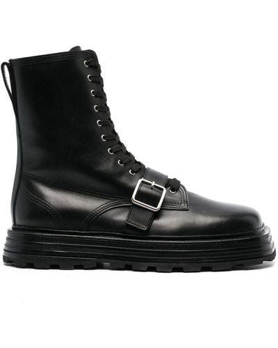 Jil Sander Lace-up Leather Ankle Boots - Black