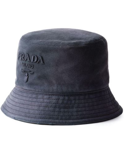 Prada Logo Embroidered Bucket Hat - Blue
